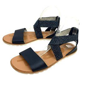 Sorel Ella Criss Cross Elastic Ankle Strap Sandals Womens 8.5 Navy Black Tan